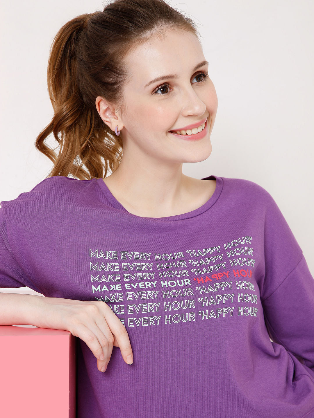 Purple Slogan Print Print T-Shirt