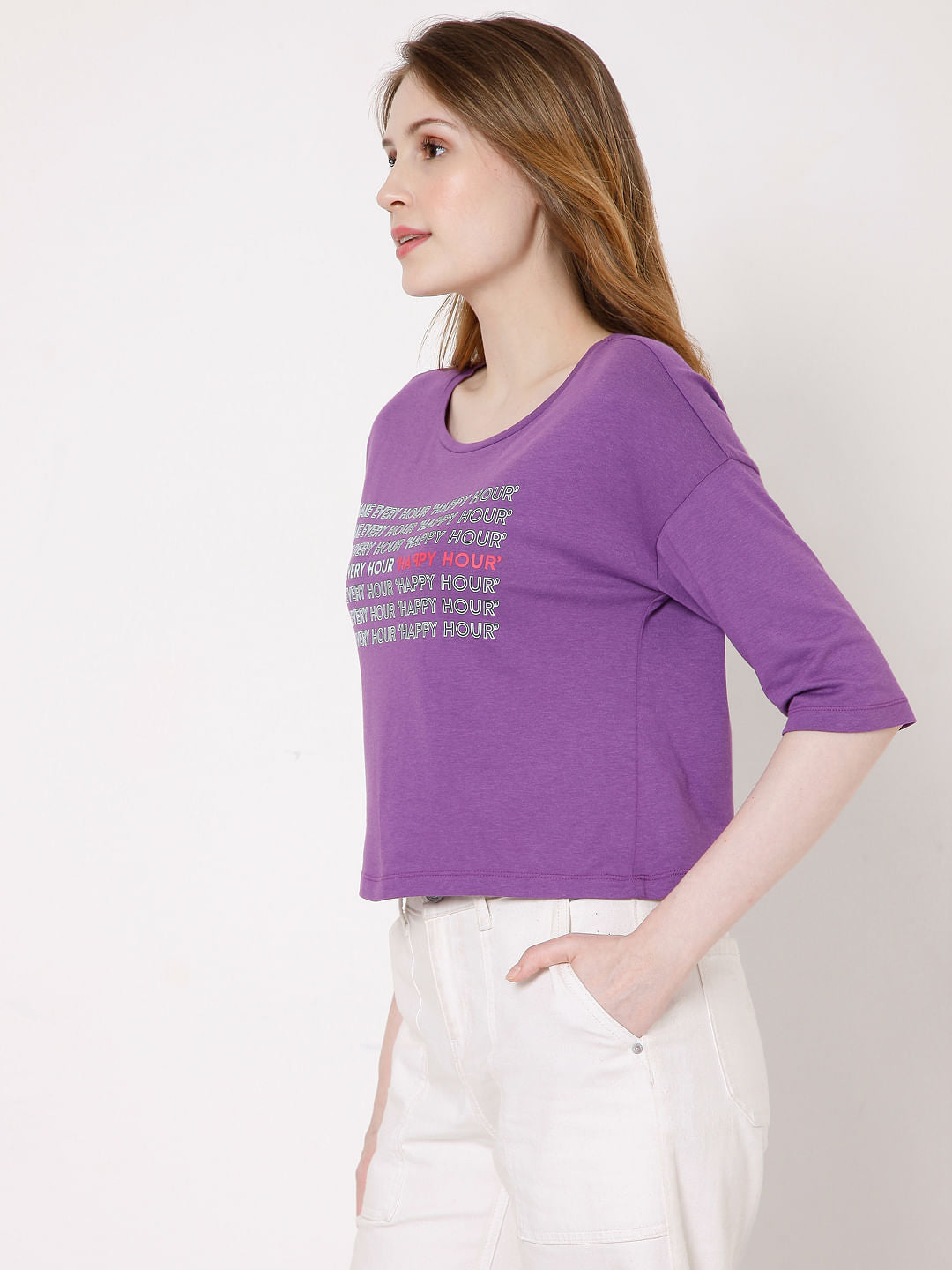 Purple Slogan Print Print T-Shirt