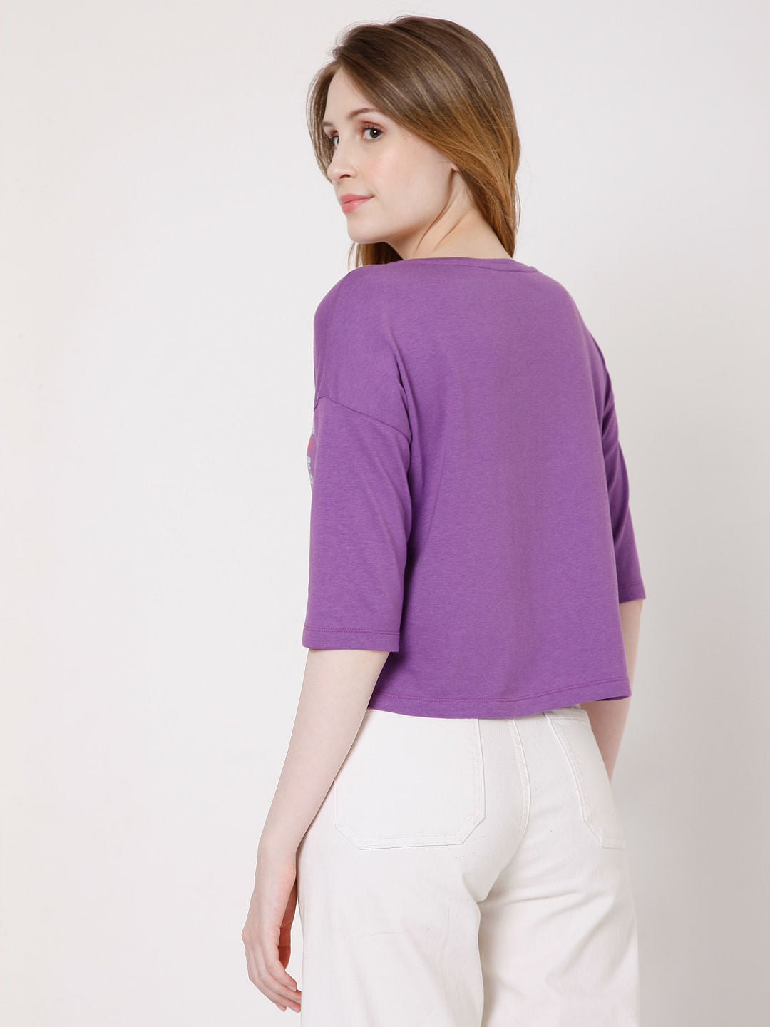 Purple Slogan Print Print T-Shirt