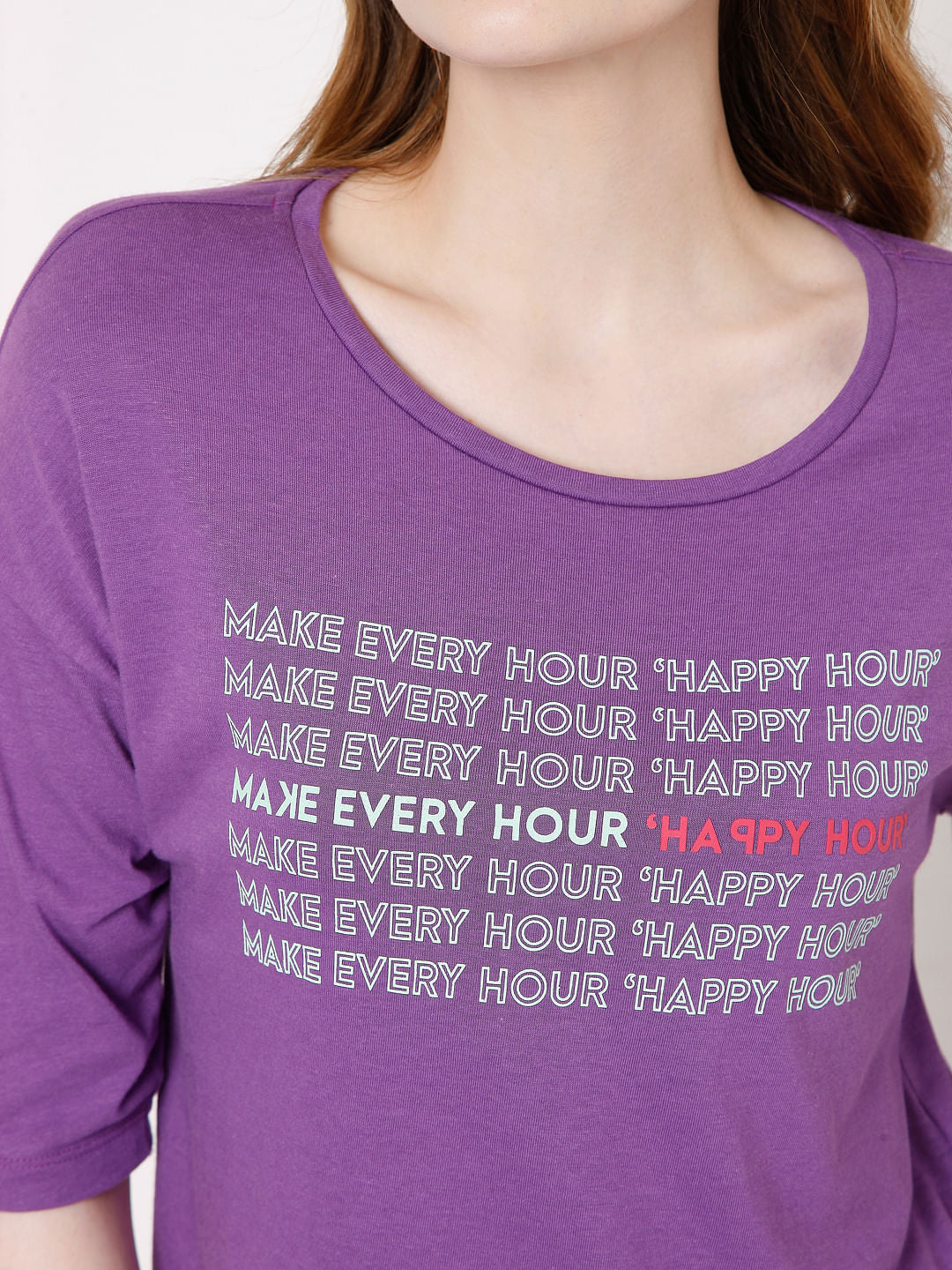 Purple Slogan Print Print T-Shirt