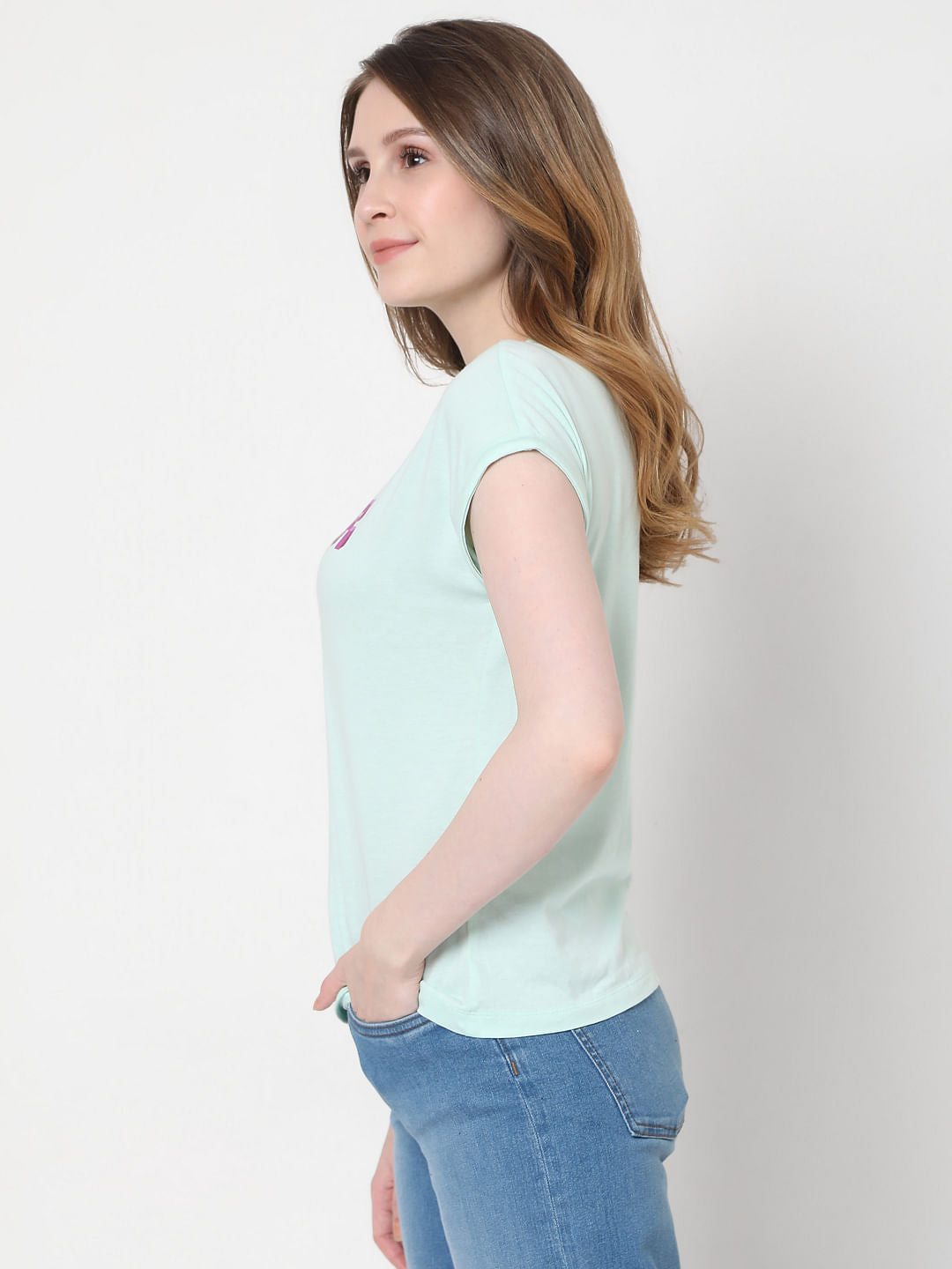 Blue Text Print T-Shirt