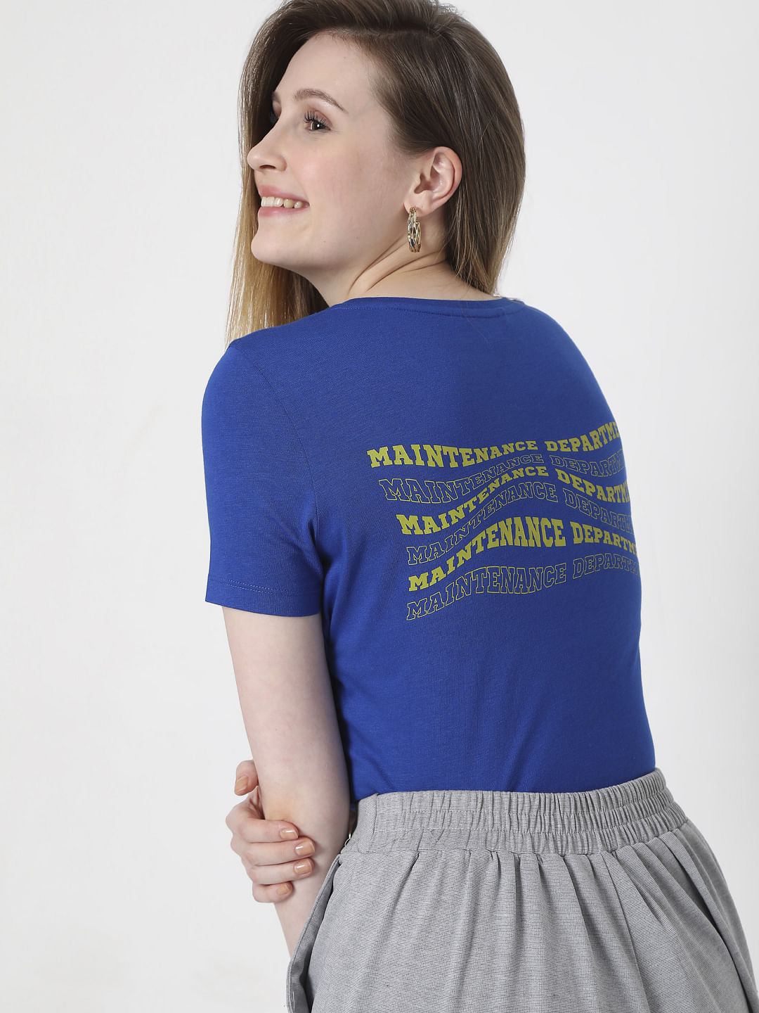 Blue Slogan Print T-Shirt