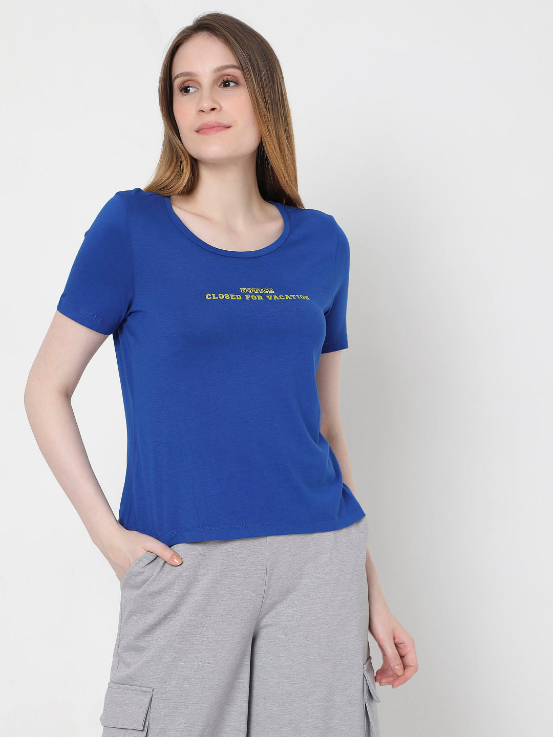 Blue Slogan Print T-Shirt