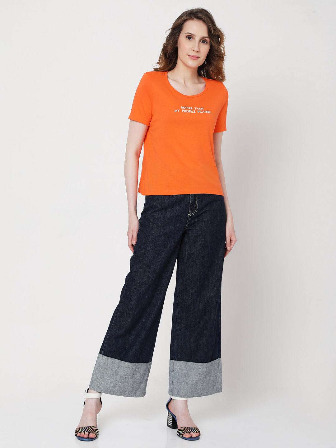 Orange Slogan Print T-Shirt