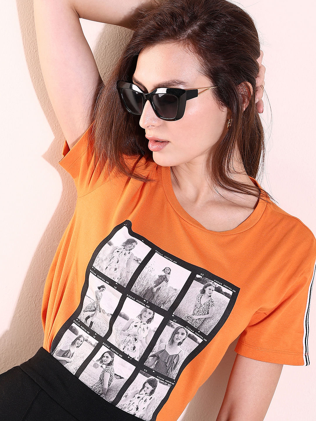 Orange Picture Collage Print T-Shirt