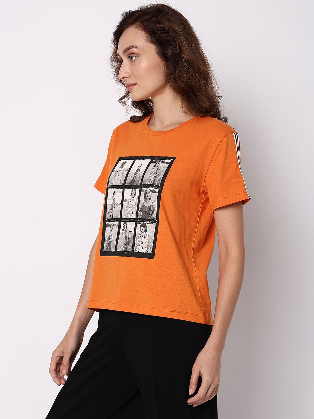 Orange Picture Collage Print T-Shirt