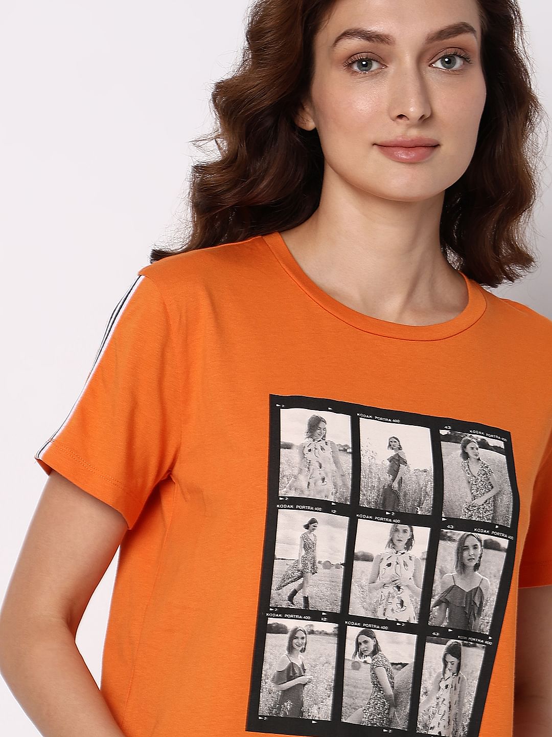 Orange Picture Collage Print T-Shirt