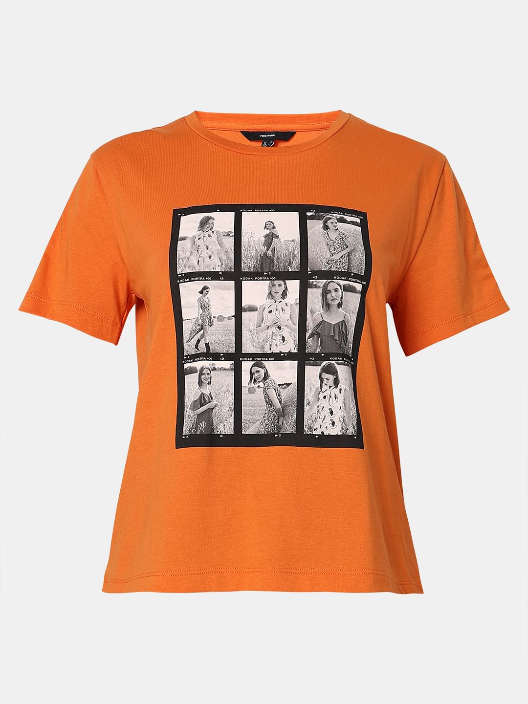 Orange Picture Collage Print T-Shirt