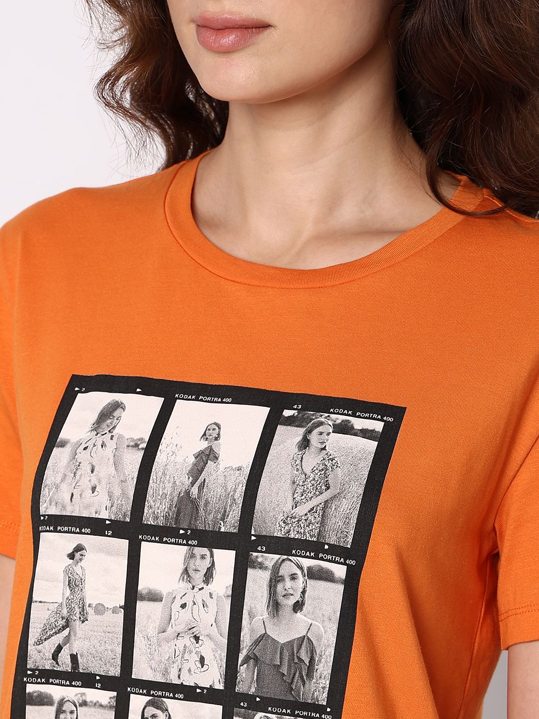 Orange Picture Collage Print T-Shirt