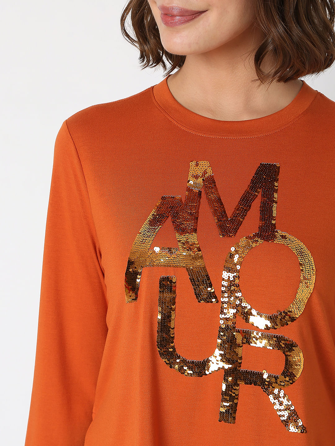 Brown Text Print T-Shirt