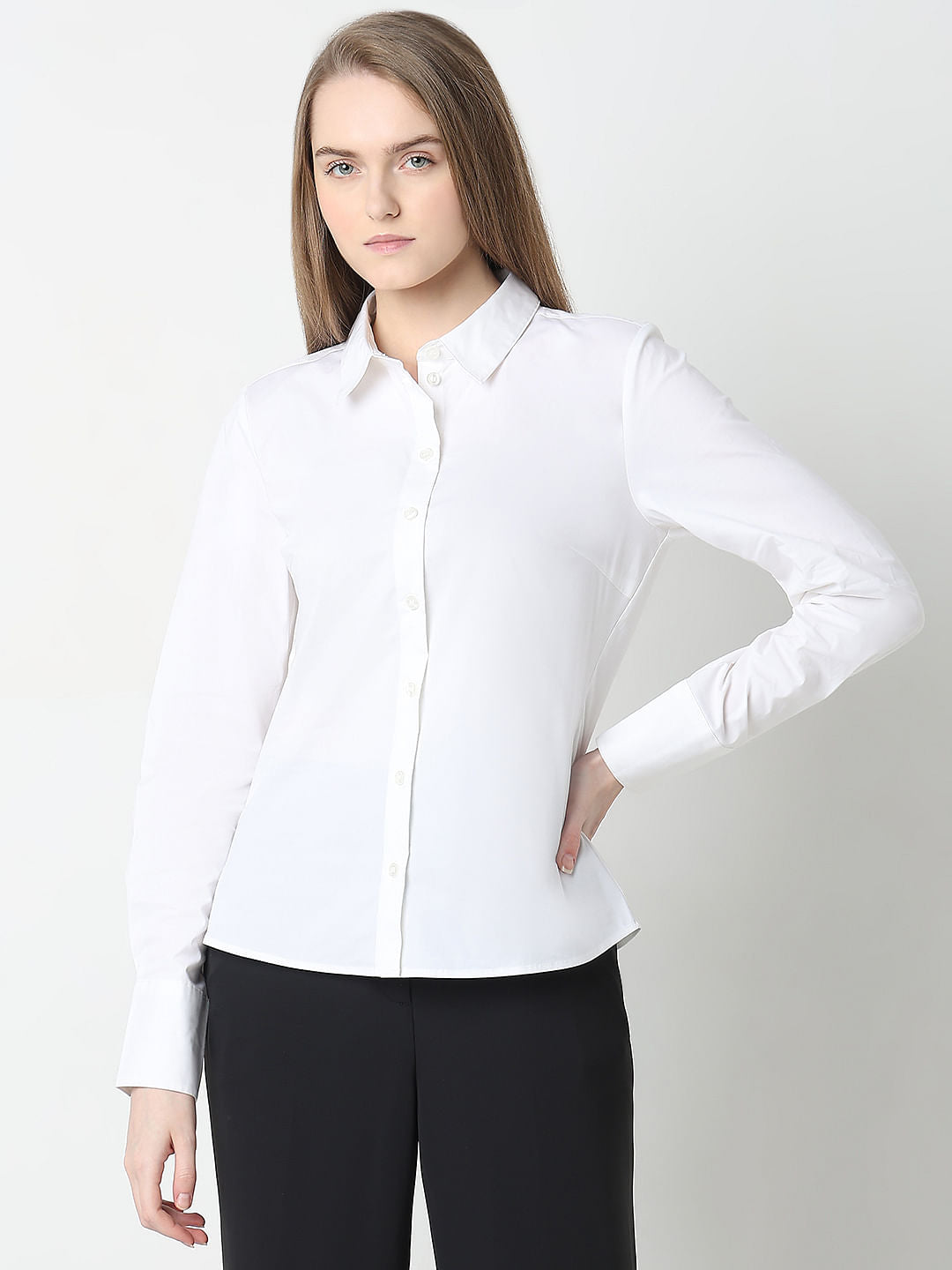 White Fitted Full Sleeves Shirt