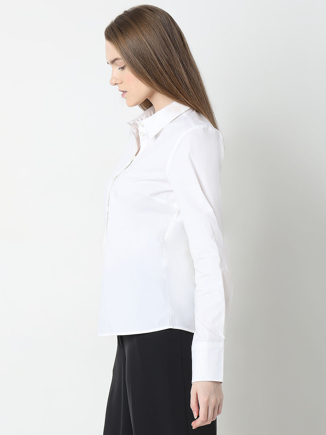 White Fitted Full Sleeves Shirt