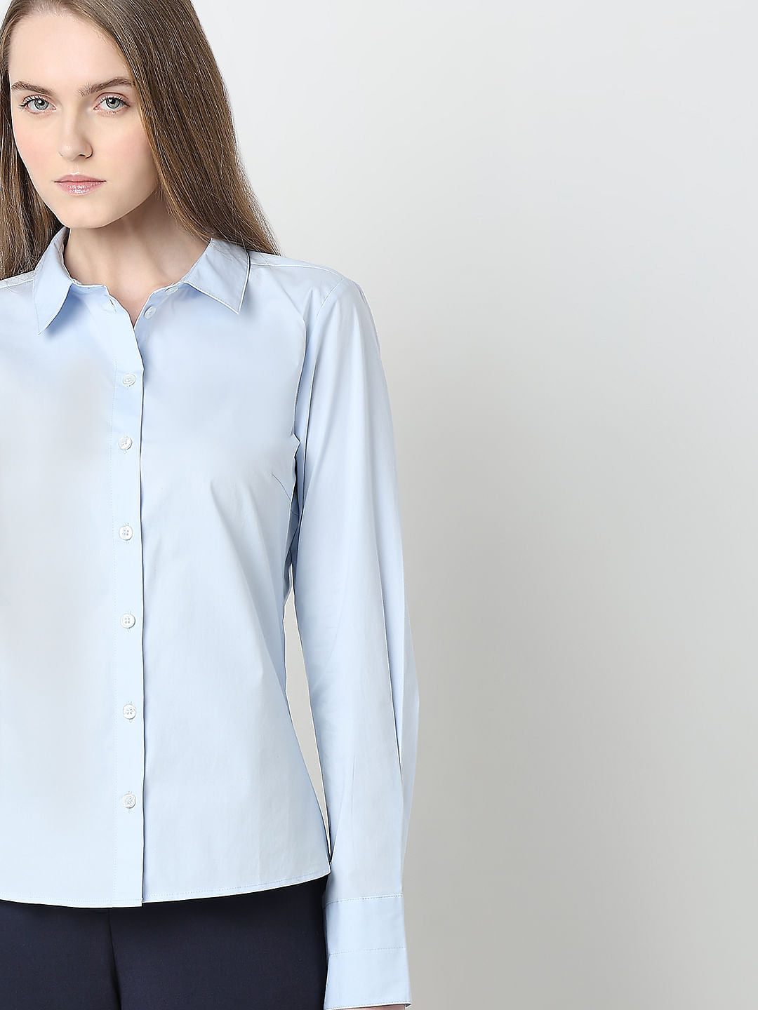 Light Blue Fitted Full Sleeves Shirt