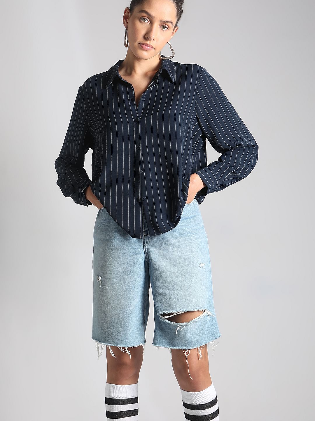 Navy Blue Striped Shirt