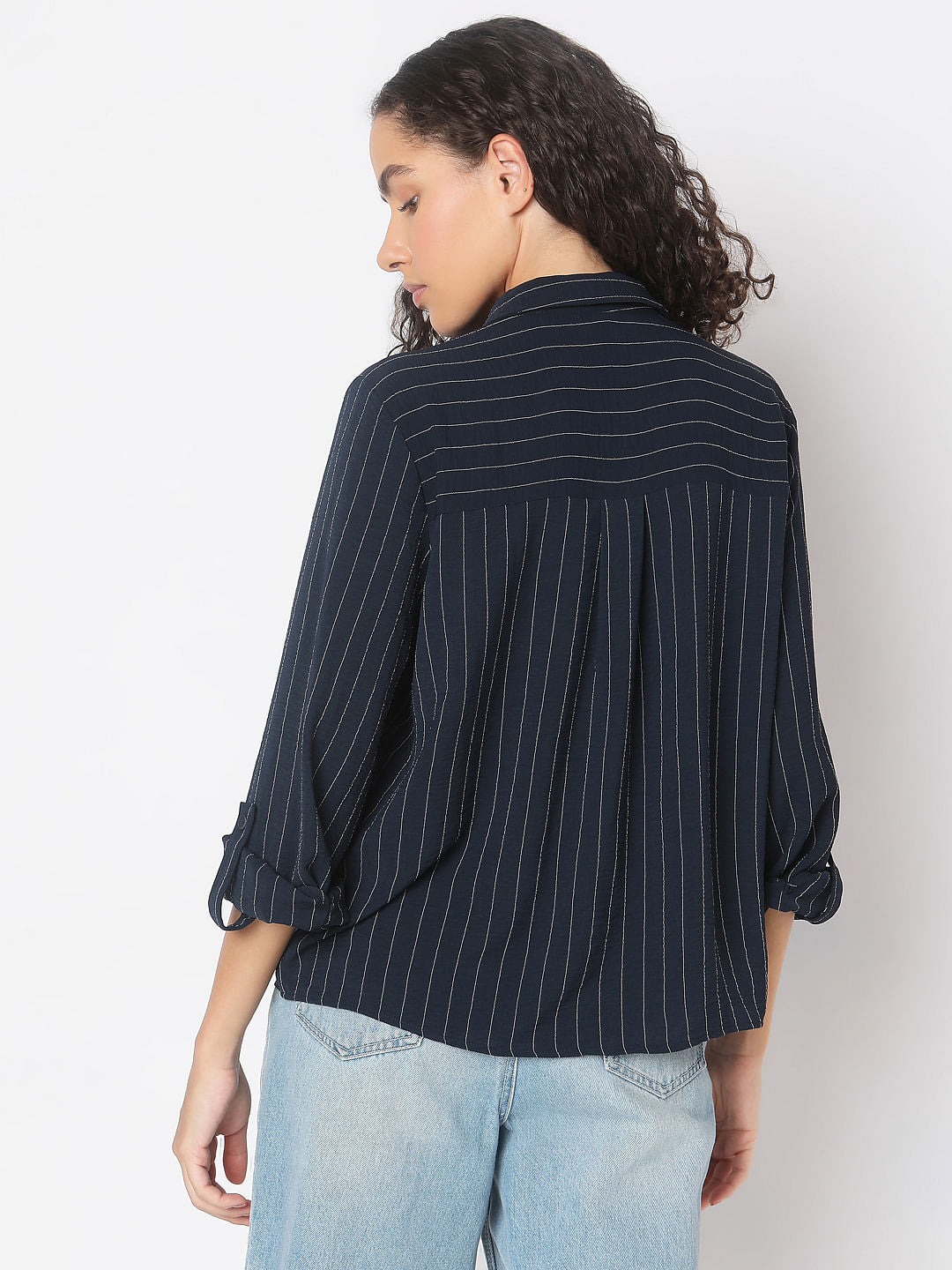 Navy Blue Striped Shirt