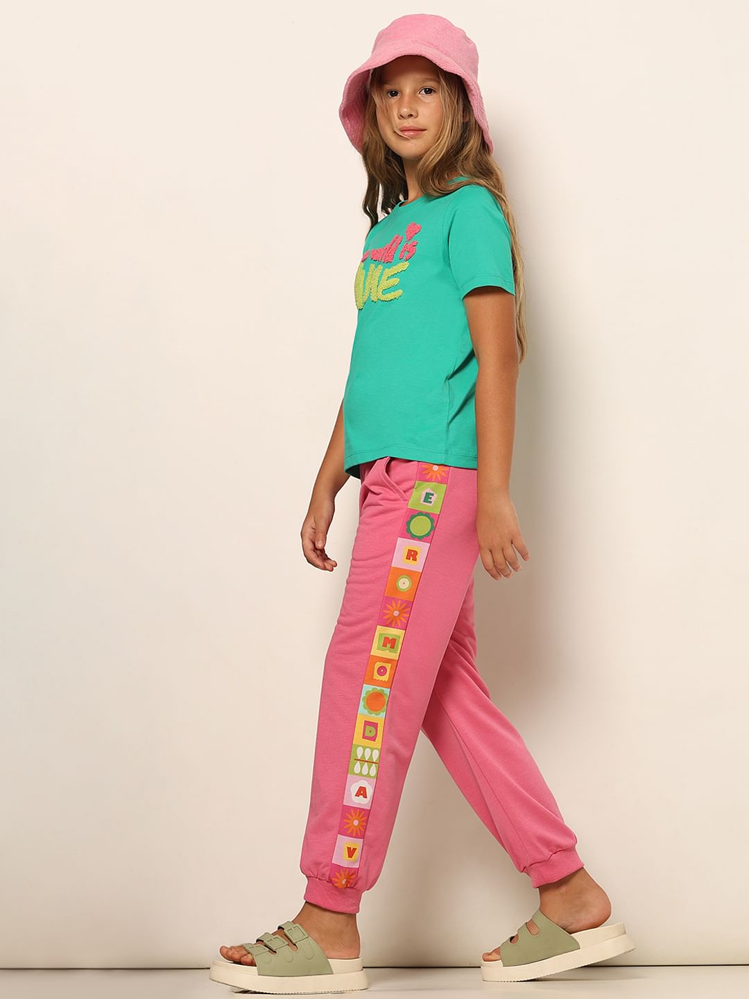 Pink Printed Side Joggers - 4Y