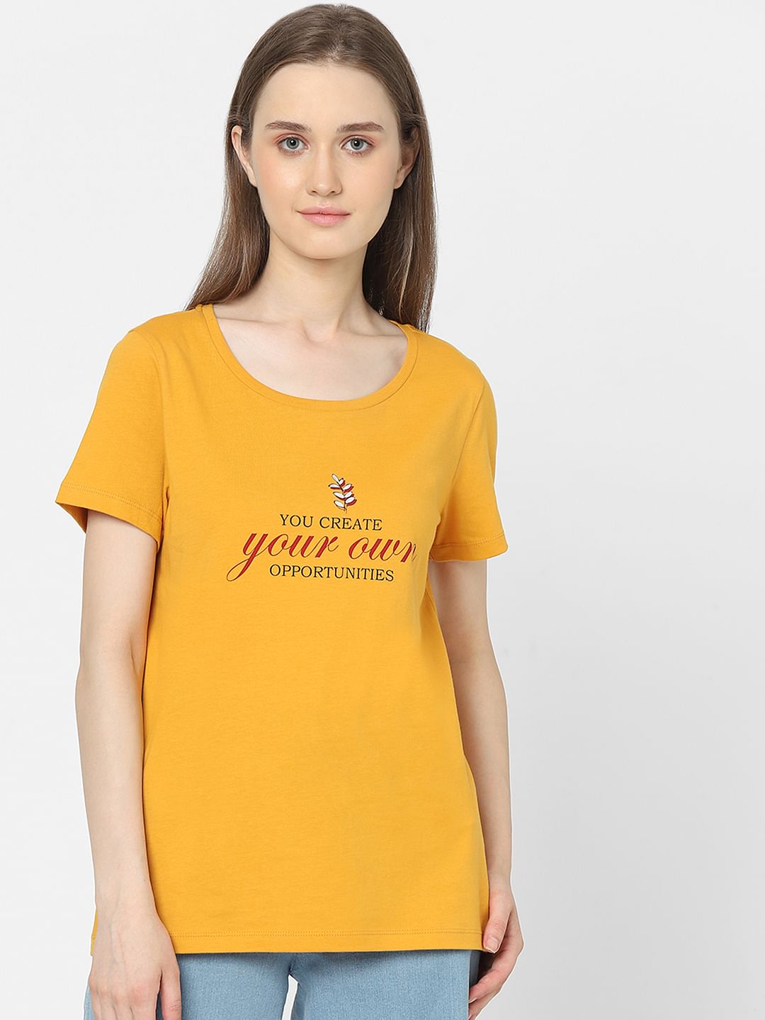 Yellow Text Print T-Shirt