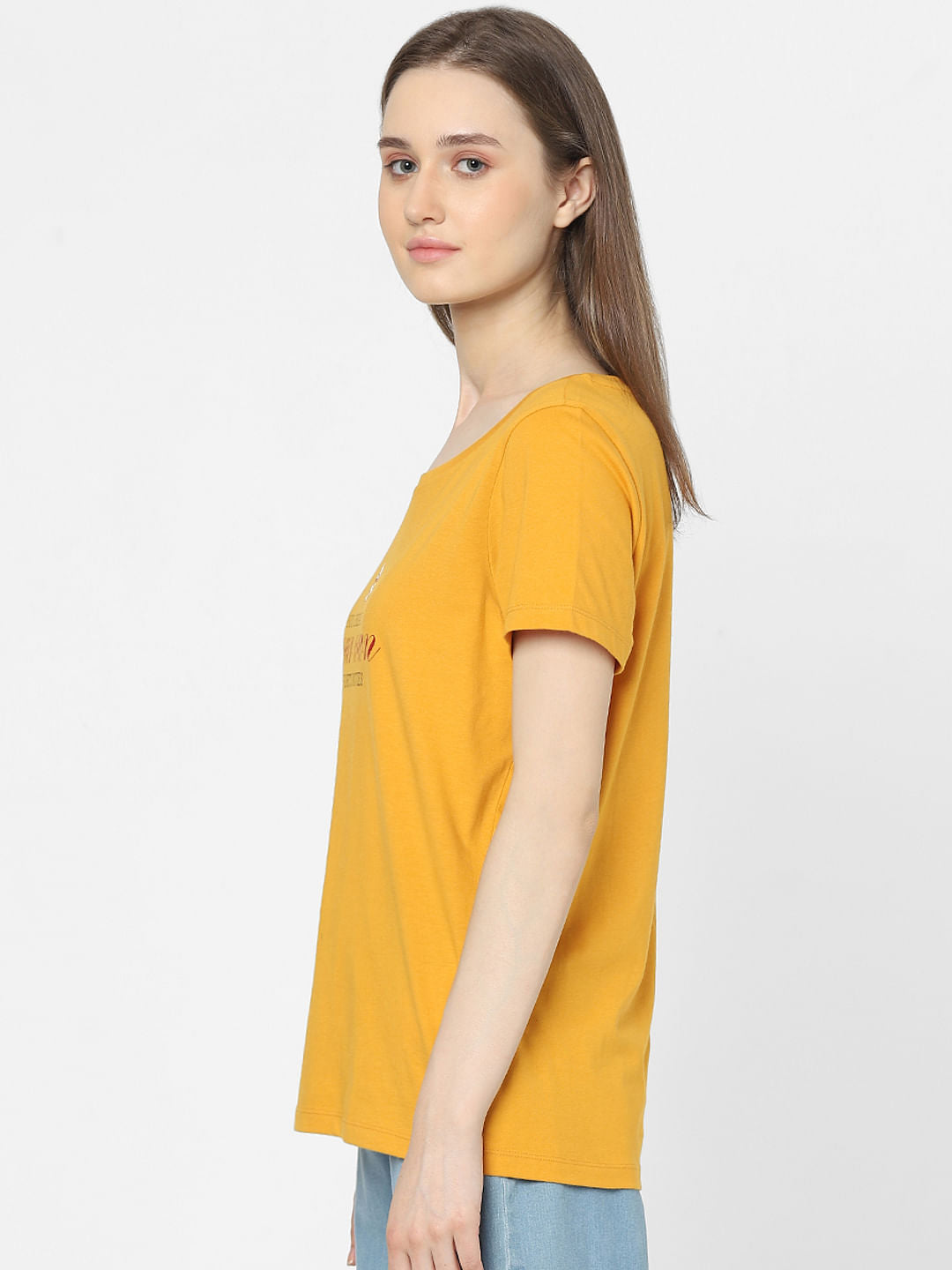 Yellow Text Print T-Shirt
