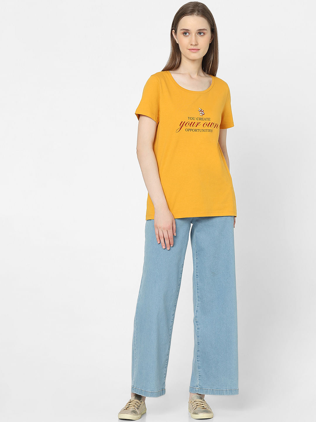 Yellow Text Print T-Shirt