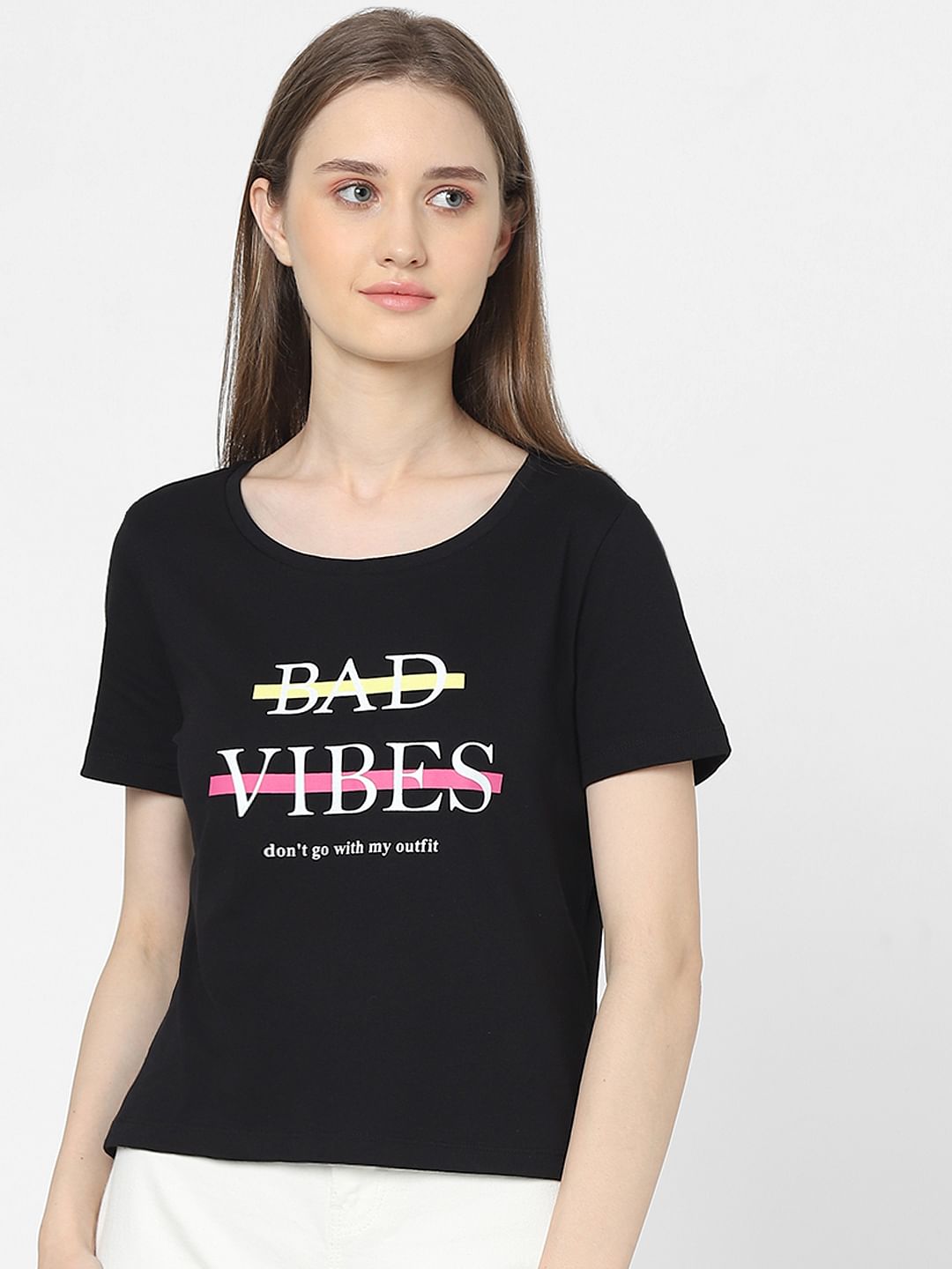 Black Slogan Print T-Shirt