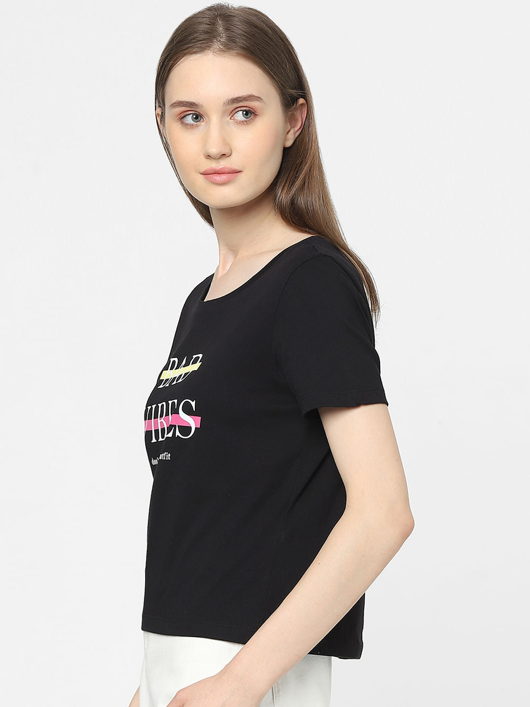 Black Slogan Print T-Shirt