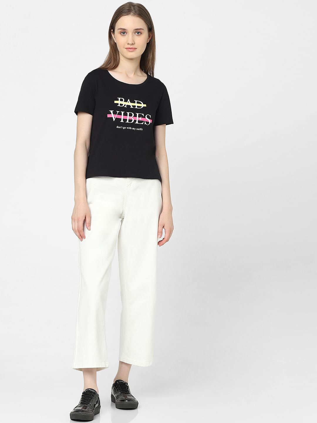 Black Slogan Print T-Shirt