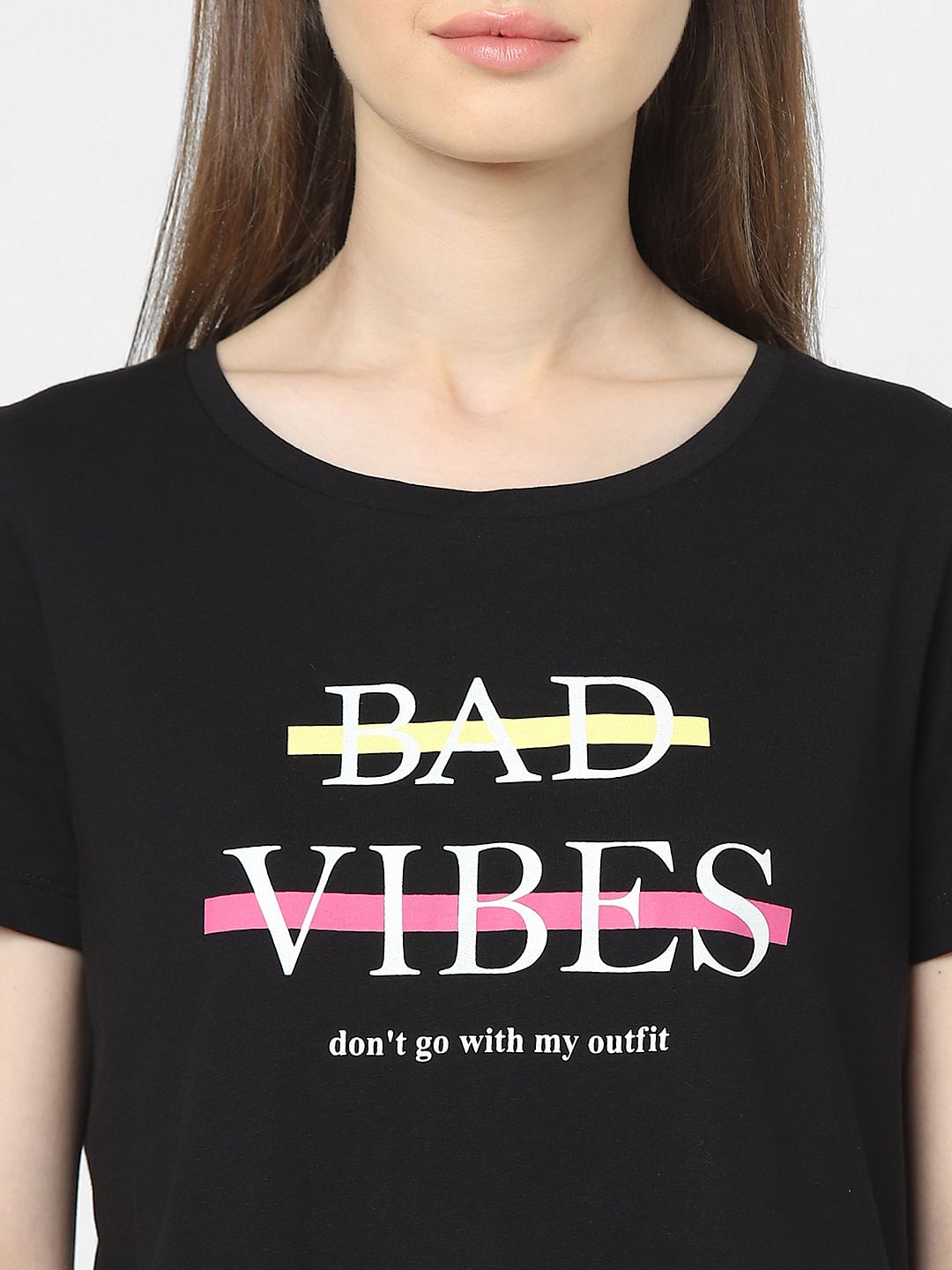 Black Slogan Print T-Shirt