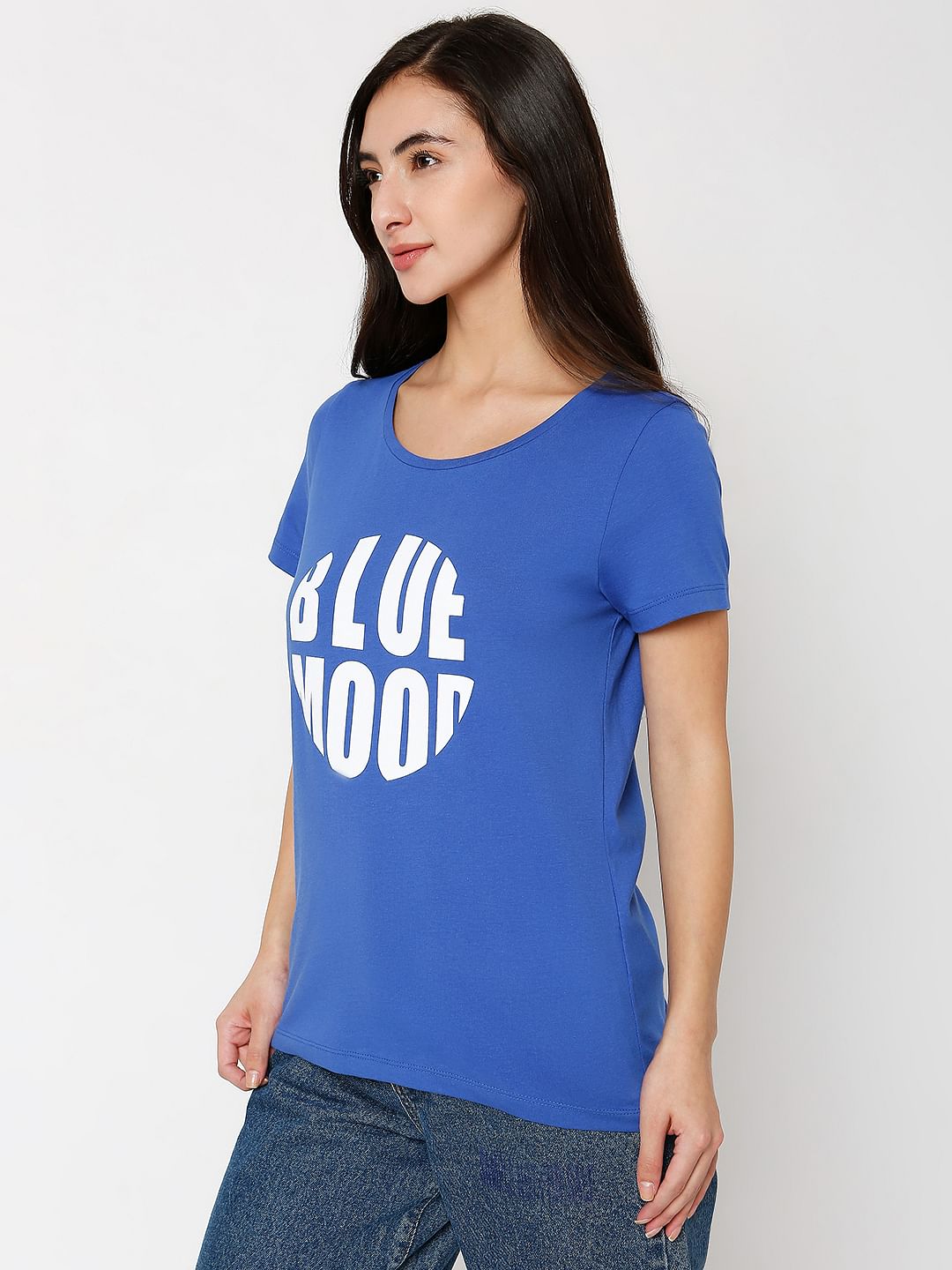 Blue Typographic Print T-Shirt