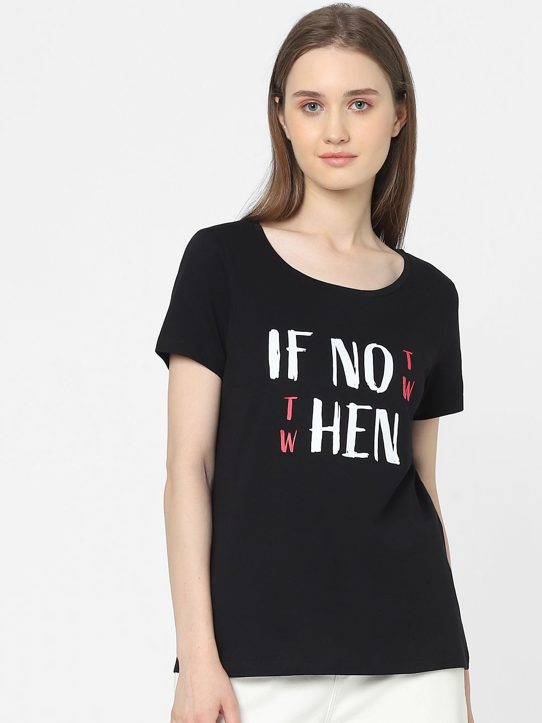 Black Slogan Print T-Shirt