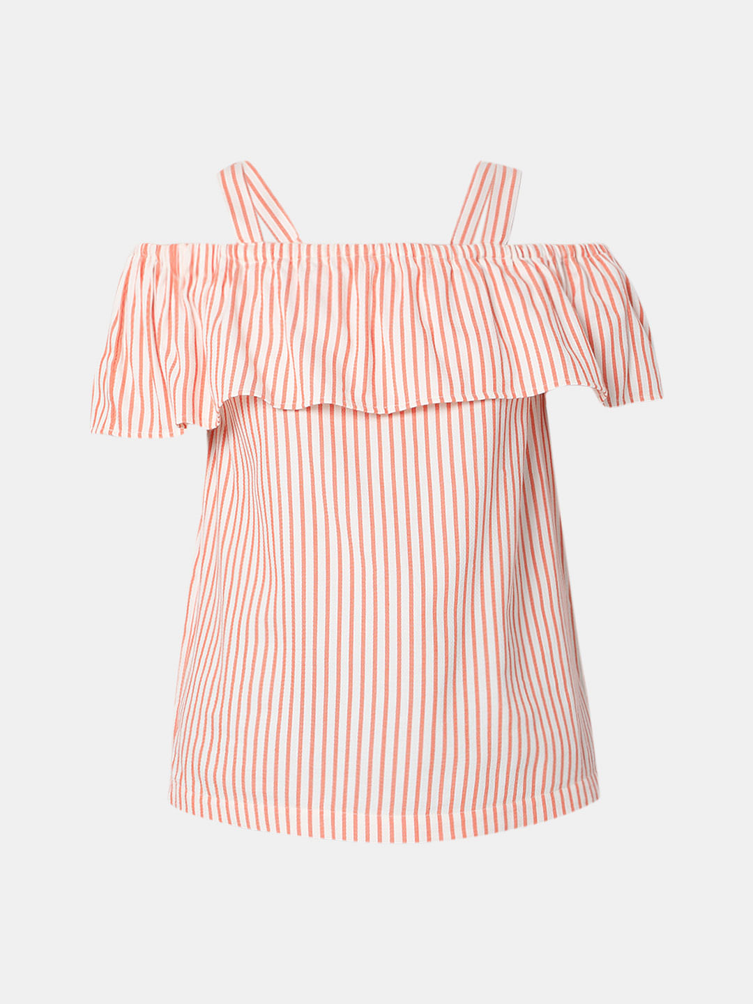 White Striped Off-Shoulder Co-Ord Set Top
