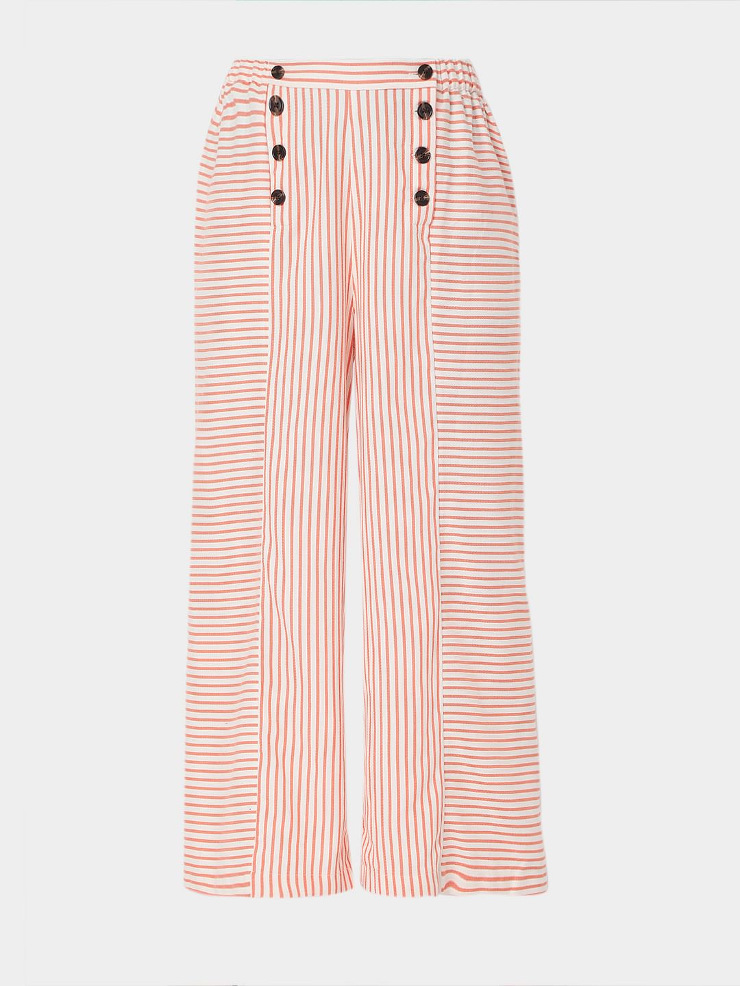White Mid Rise Striped Co-Ord Set Pants