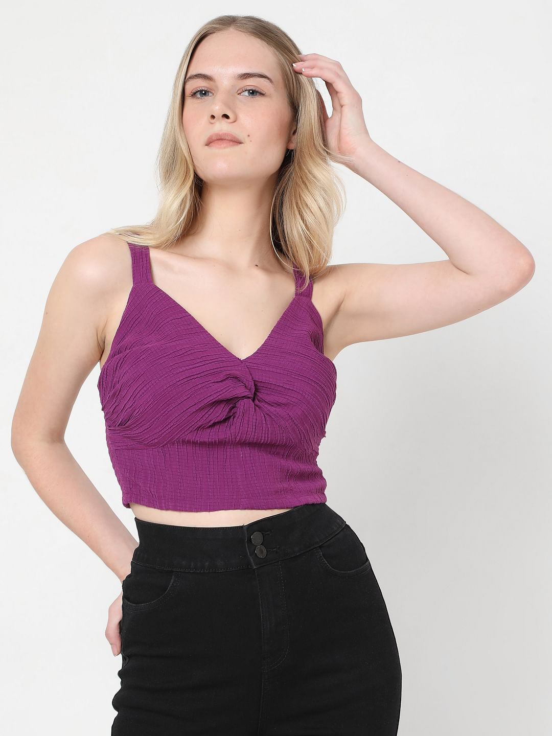 Purple Textured Crop Top
