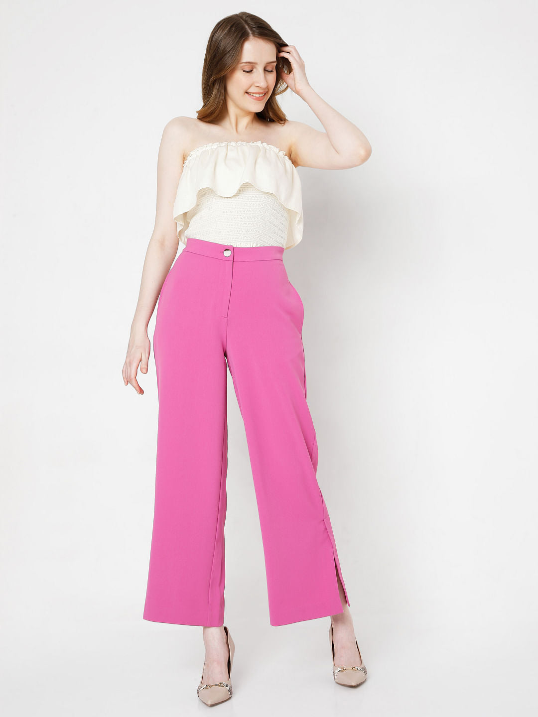 Pink High Rise Wide Leg Co-Ord Set Pants
