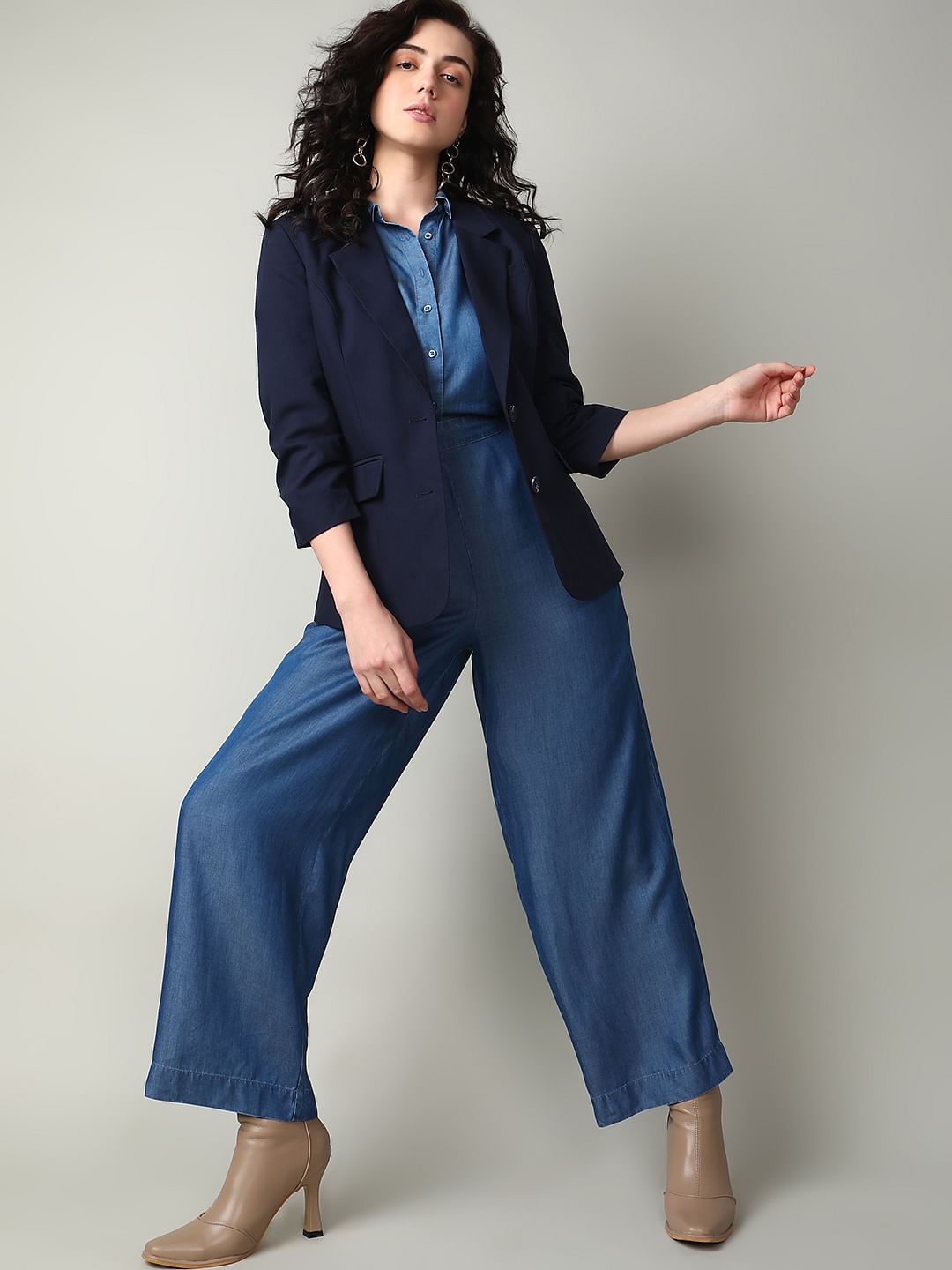 Blue Tencel Flared Co-Ord Set Pants