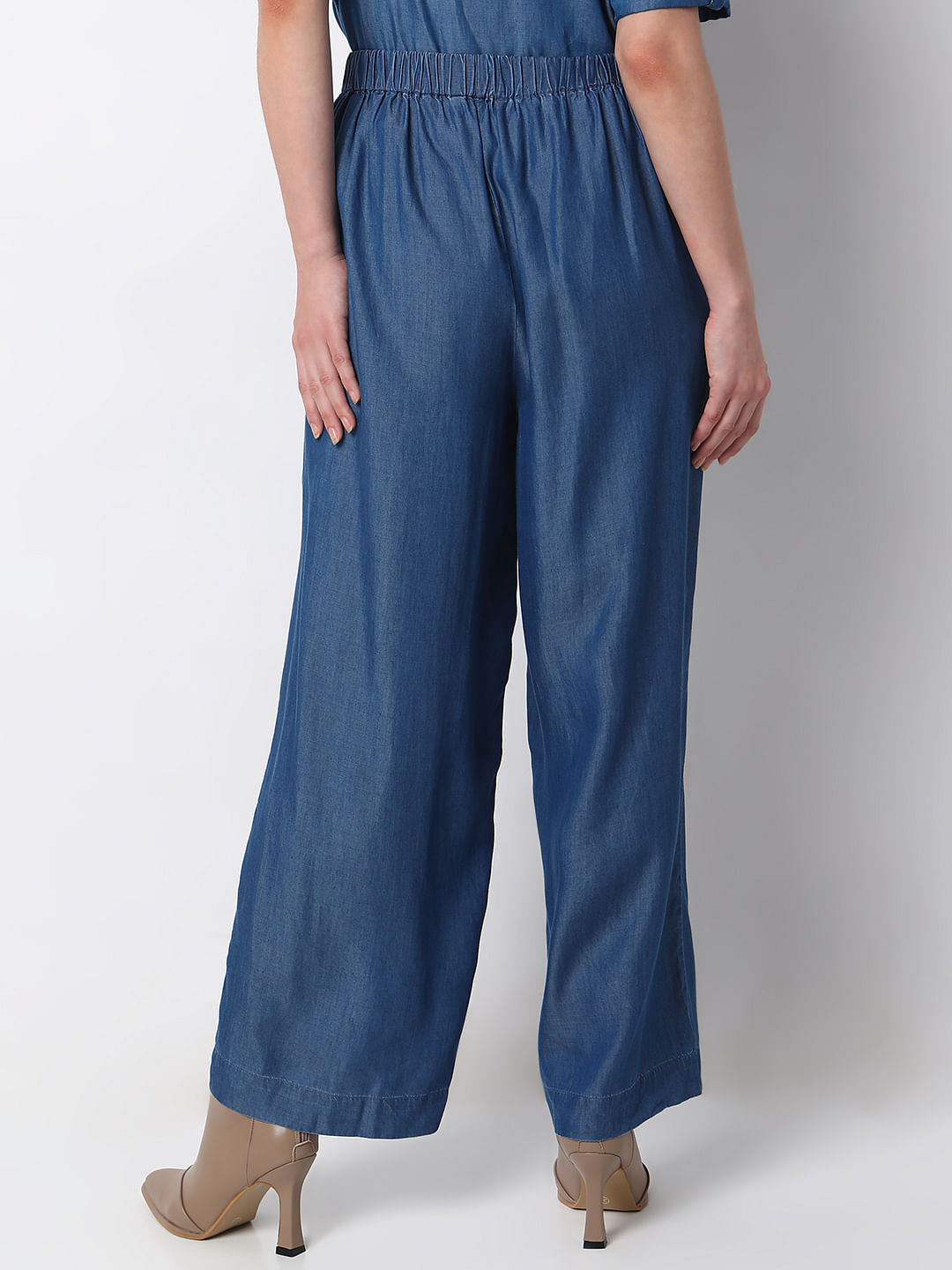 Blue Tencel Flared Co-Ord Set Pants