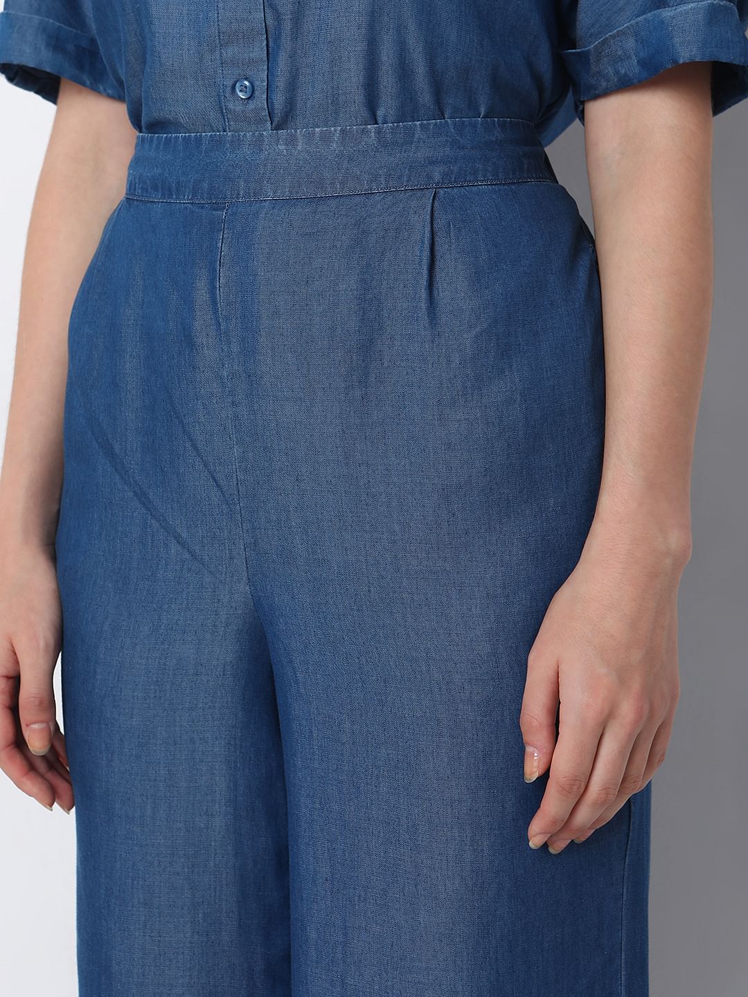 Blue Tencel Flared Co-Ord Set Pants