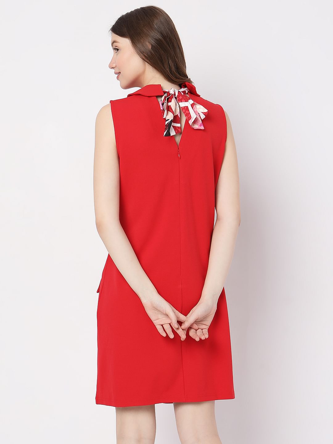 Red High Neck Shift Dress