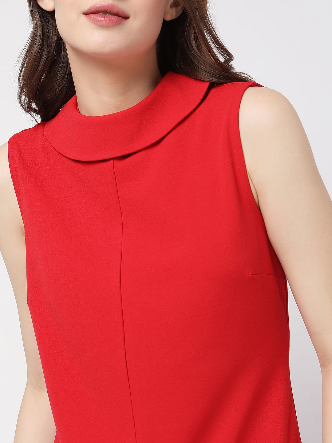 Red High Neck Shift Dress