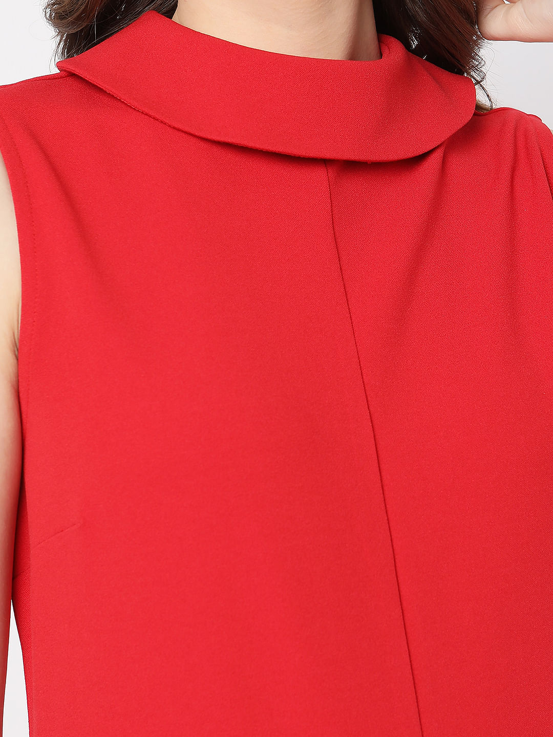 Red High Neck Shift Dress
