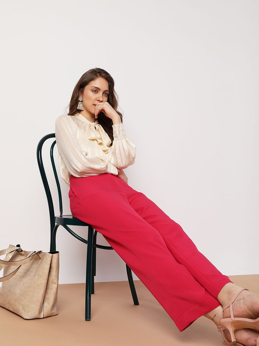 Pink High Rise Straight Fit Co-Ord Set Pants