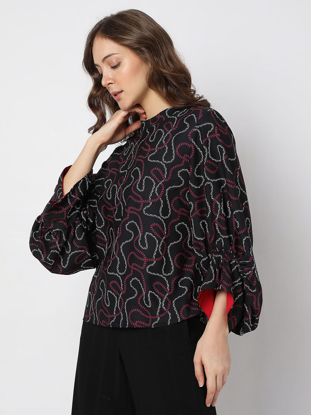 Black Chain Print Top