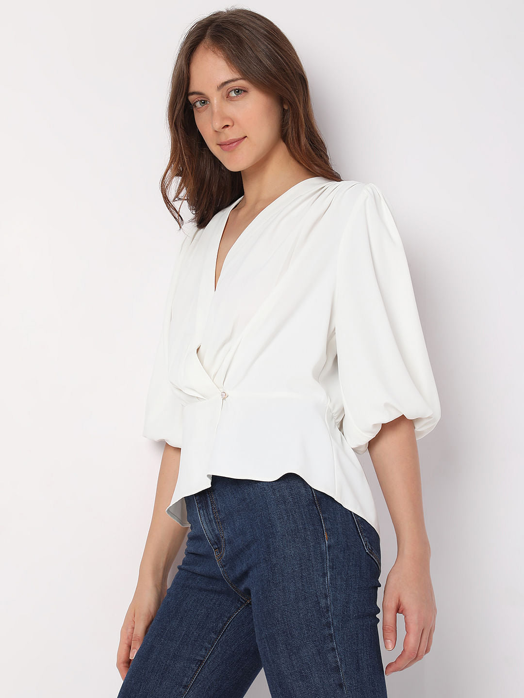 White Puff Sleeves Top