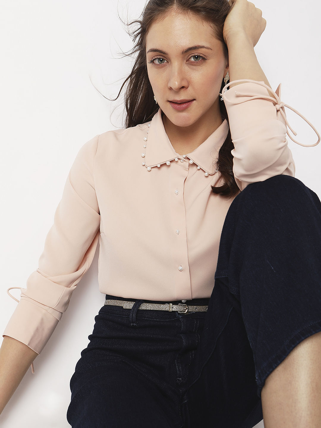 Peach Pearl Detail Shirt