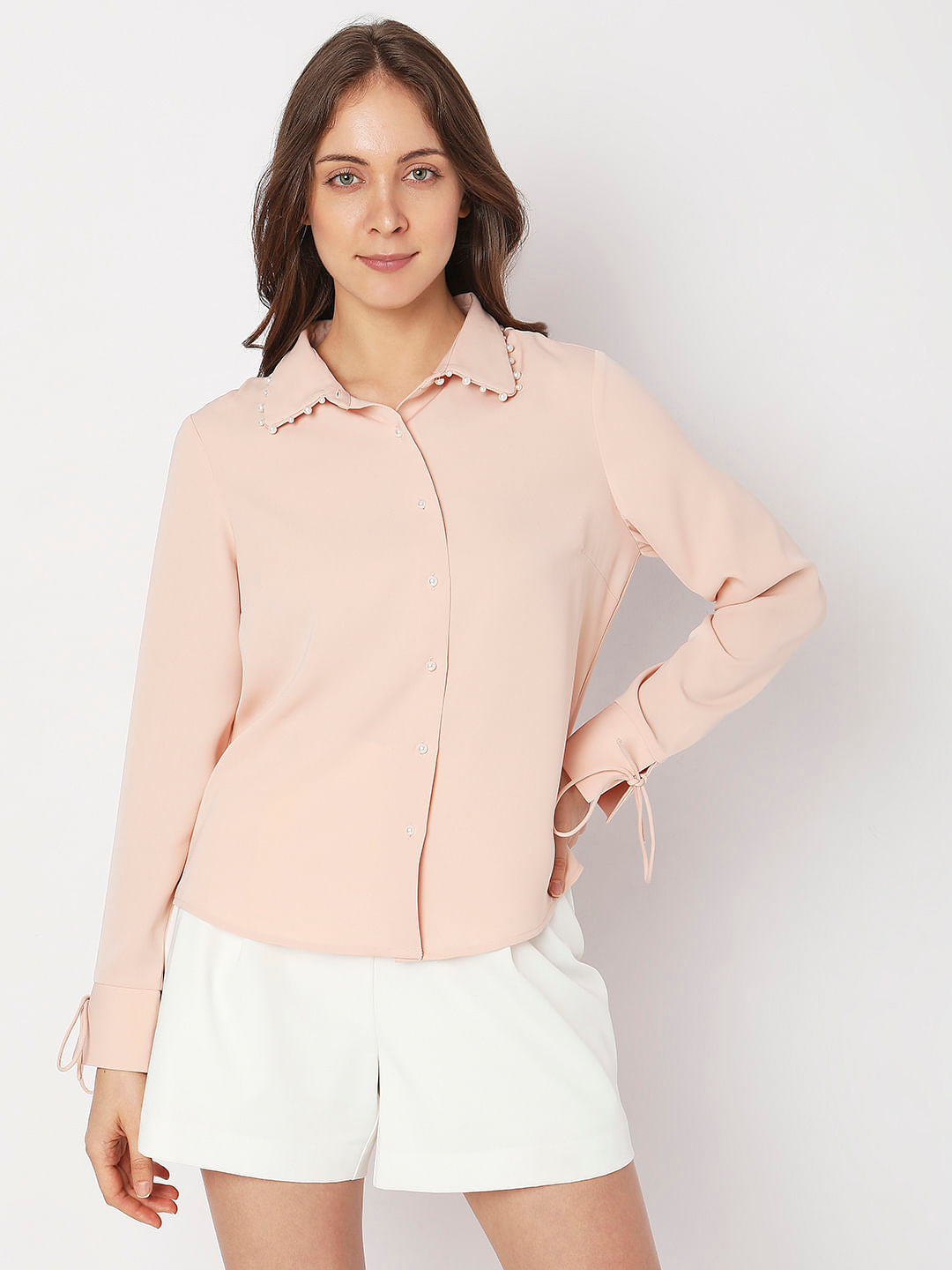 Peach Pearl Detail Shirt