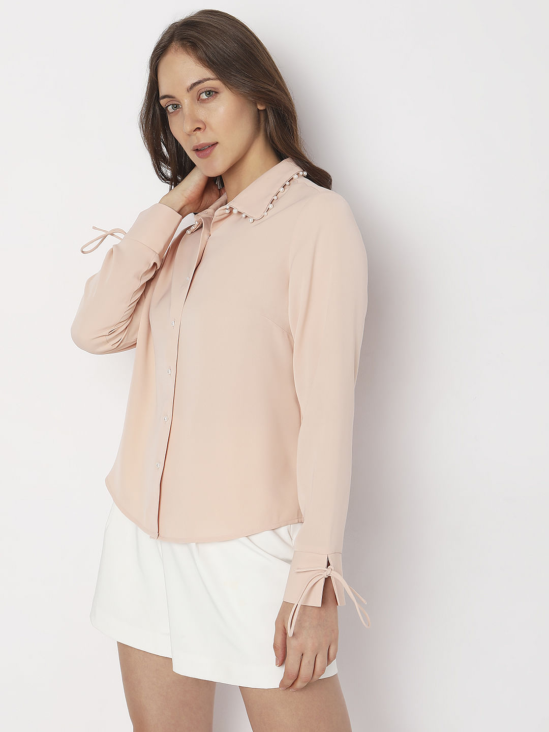 Peach Pearl Detail Shirt
