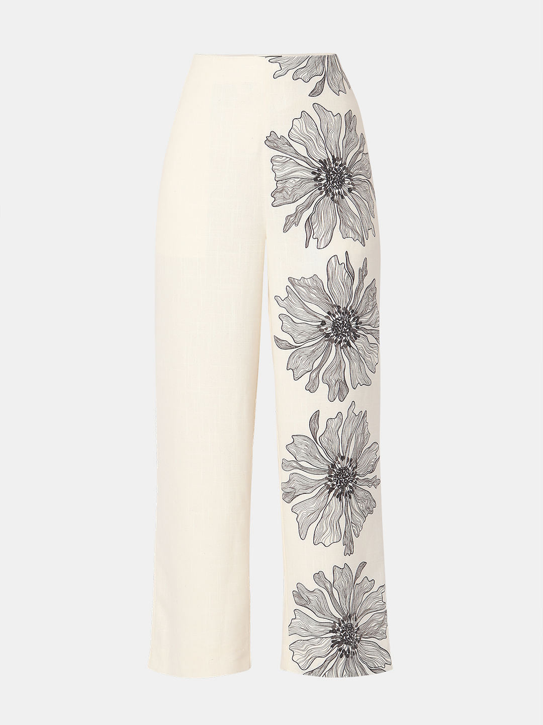 Beige High Rise Floral Co-Ord Pants