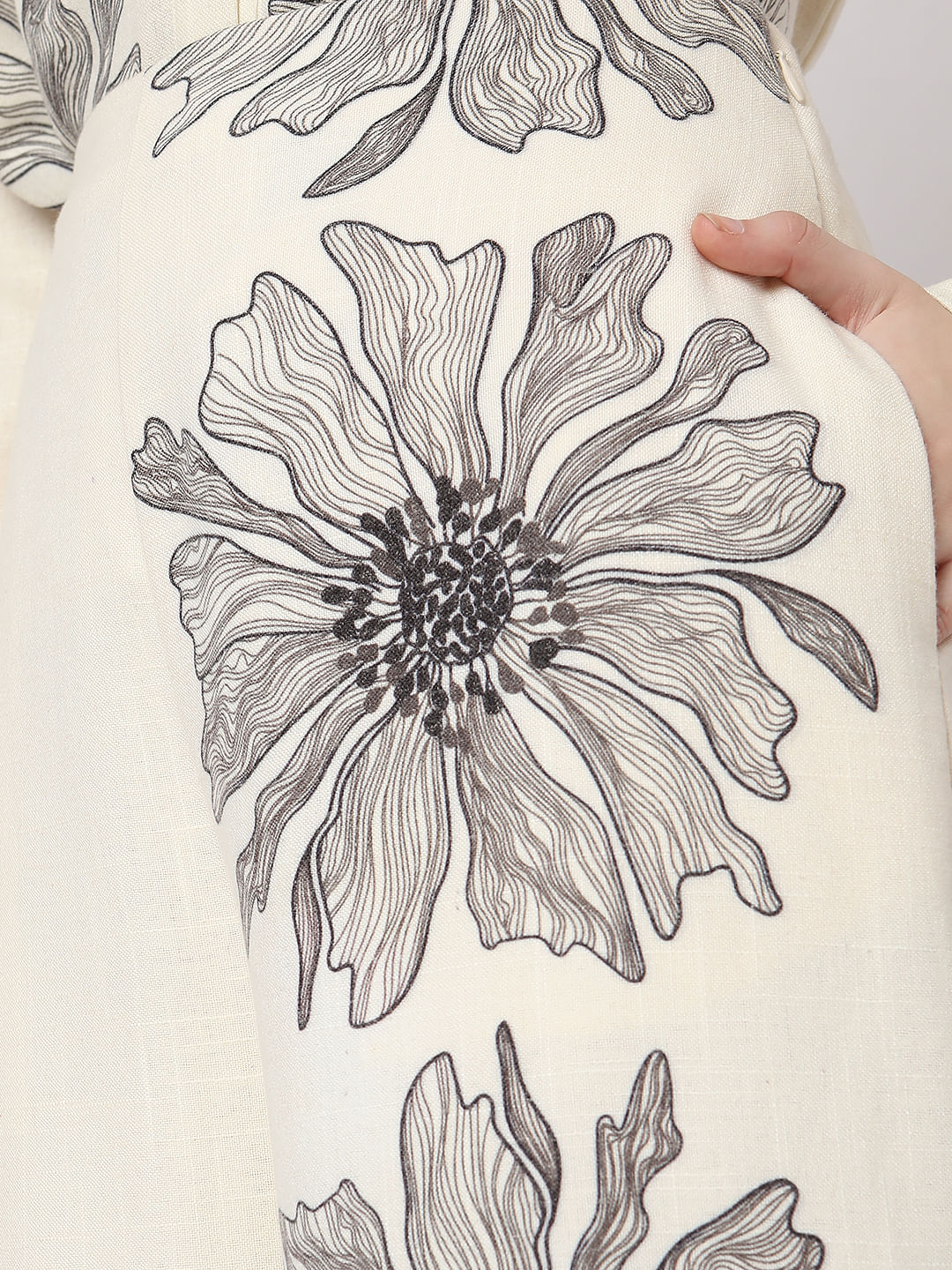 Beige High Rise Floral Co-Ord Pants