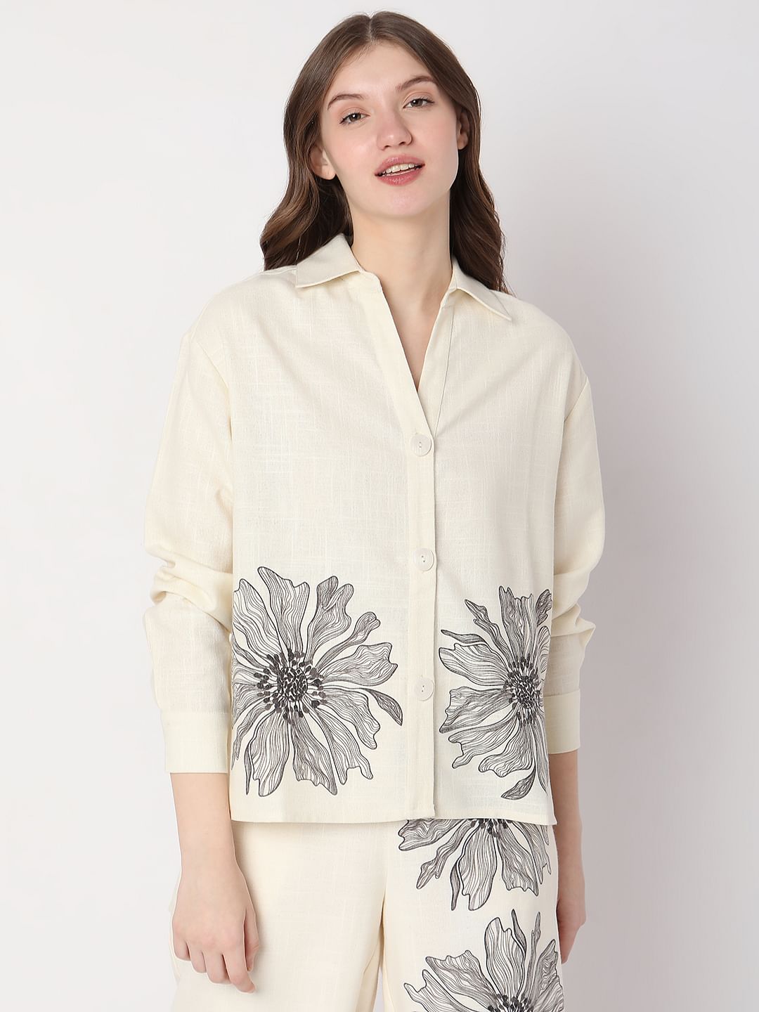 Beige Floral Co-Ord Shirt