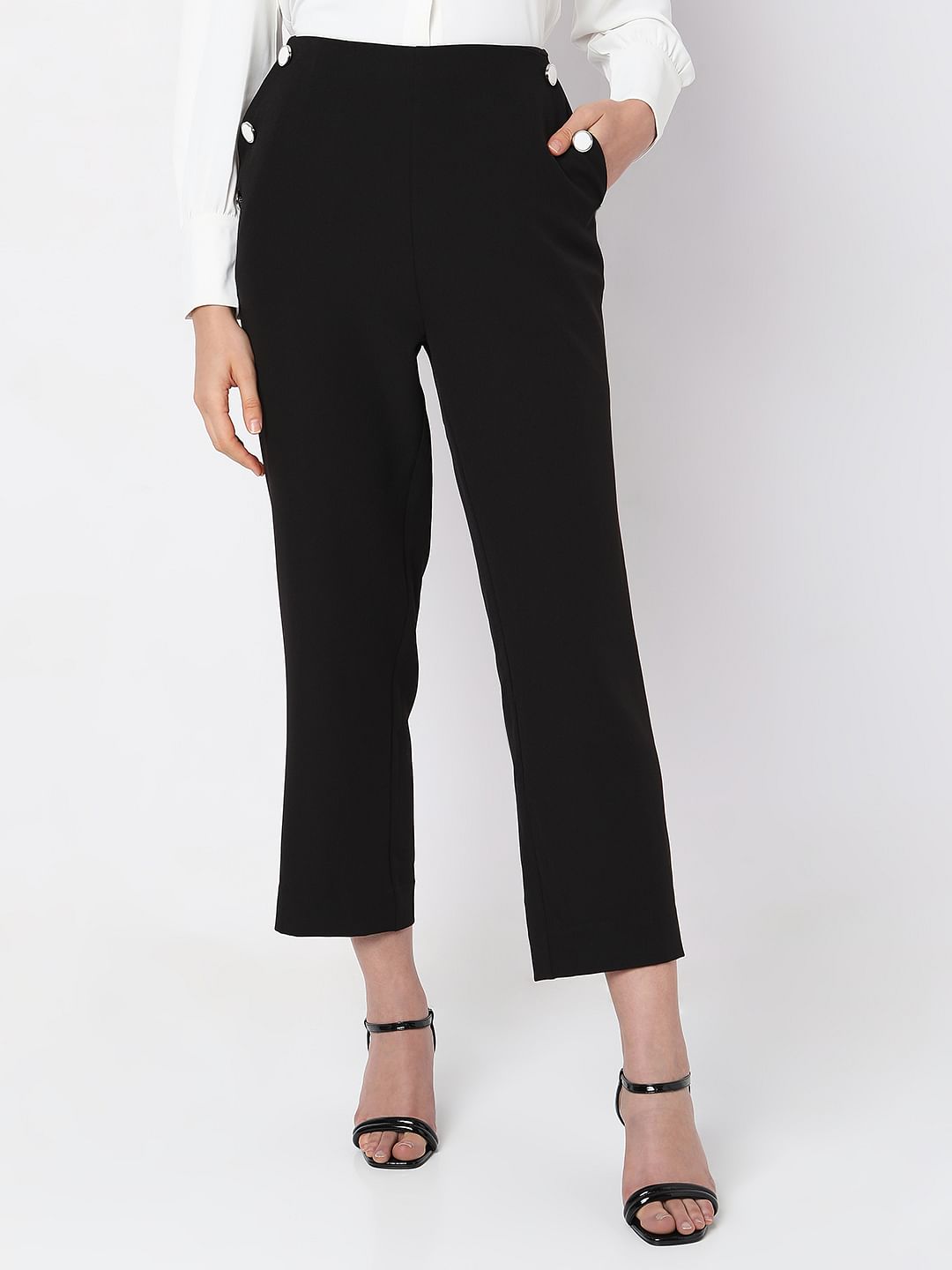Black High Rise Straight Fit Pants