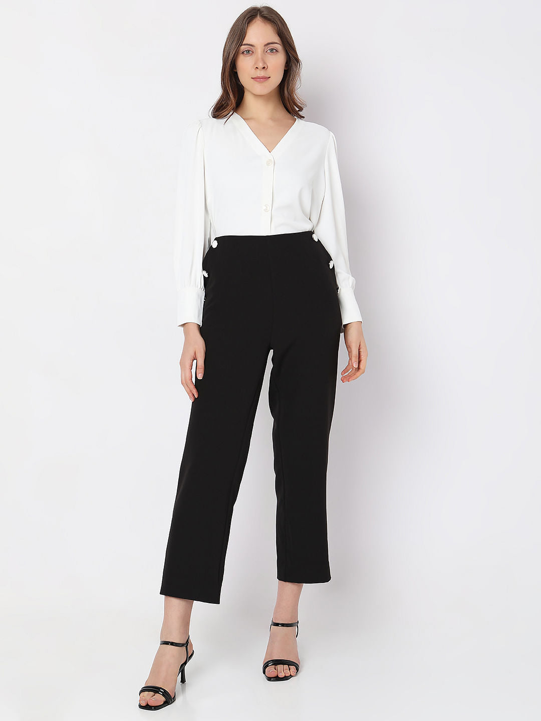 Black High Rise Straight Fit Pants